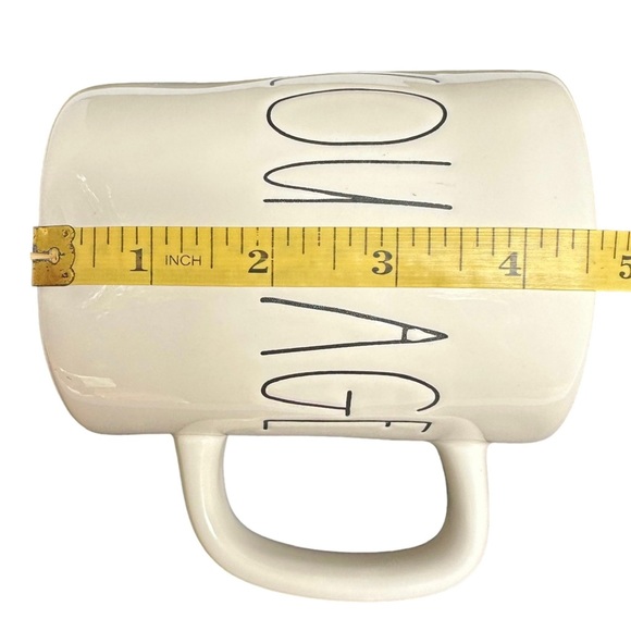 Rae Dunn COURAGE Mug Coffee Tea White Black Large Letters Dimples NWT 2017 OG - Picture 12 of 14